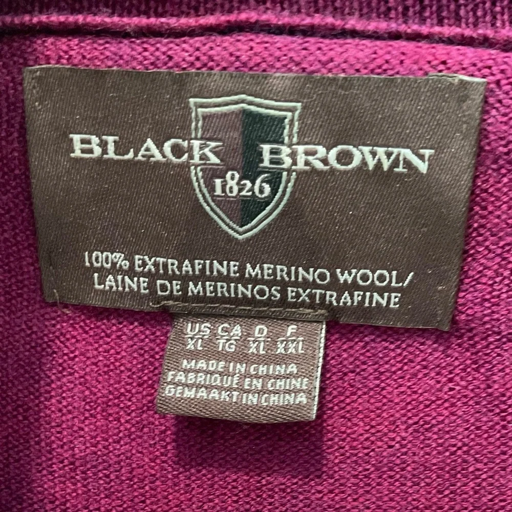 Black Brown 1826 100% Merino Wool Quarter Zip Sweater Magenta XL
